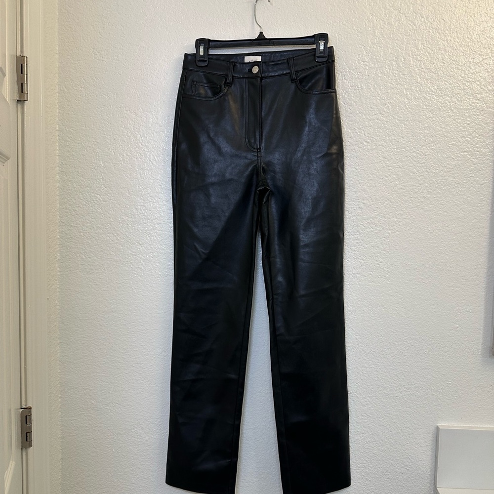 WOMENS ARITZIA BLACK MELINA VEGAN LEATHER PANTS (4)